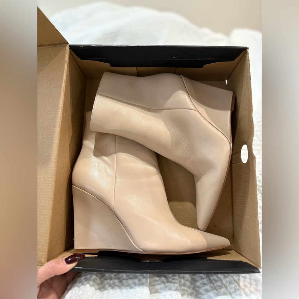 MARC FISHER Elegant Cream/Taupe Wedge Ankle Boots